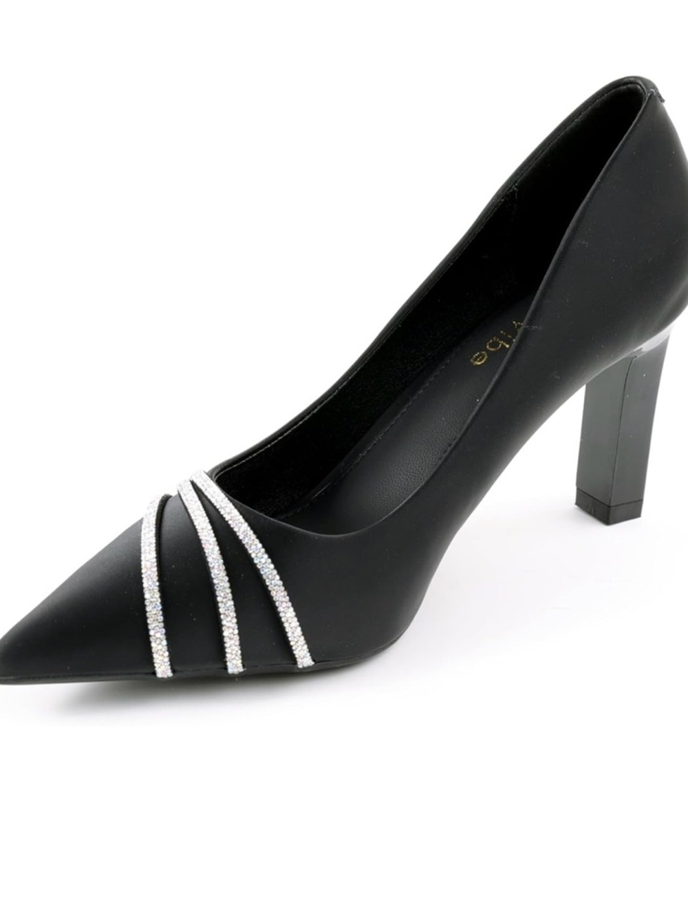 Black Pointed-Toe Heel with Crystal Straps